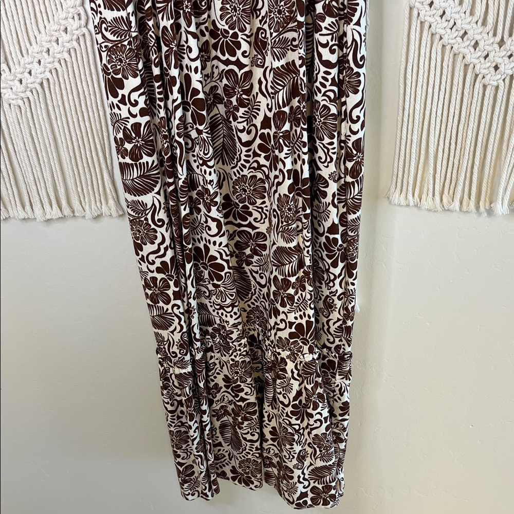 Brown & White Floral Maxi Dress with Adjustable Straps - Picture 6 of 7
